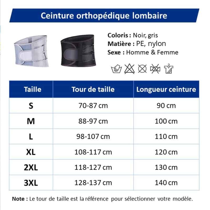 Guide des Tailles - Ceinture Lombaire Orthopédique 